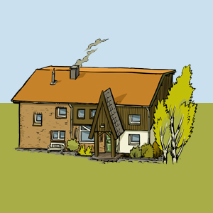 Ausschnitt der Illustration: Die fünf Häuser von Hof Wiesengrund – Stammhaus